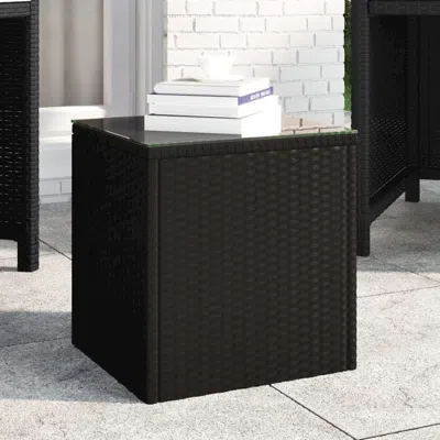 Vidaxl Side Table Black 15.7"x14.6"x15.9" Poly Rattan And Tempered Glass In Brown