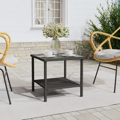 Vidaxl Side Table Black 17.7"x17.7"x17.7" Poly Rattan And Tempered Glass In Gray