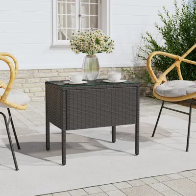 Vidaxl Side Table Black 20.9"x14.6"x18.9" Poly Rattan And Tempered Glass In Gray