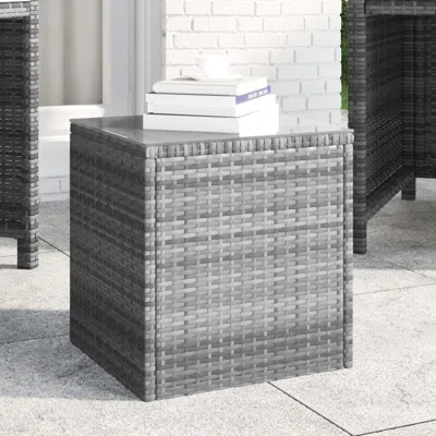 Vidaxl Side Table Gray 15.7"x14.6"x15.9" Poly Rattan And Tempered Glass