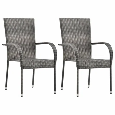 Vidaxl Stackable Outdoor Chairs 2 Pcs Gray Poly Rattan, 46464