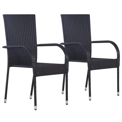 Vidaxl Stackable Outdoor Chairs 2 Pcs Poly Rattan Black, 44238 In Blue