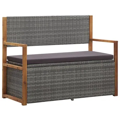 Vidaxl Storage Bench 43.3" Poly Rattan And Solid Acacia Wood Gray, 46011