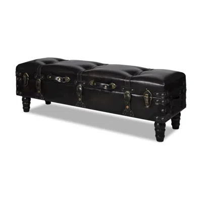 Vidaxl Storage Bench 43.7" Dark Brown Solid Wood Pine & Faux Leather In Black