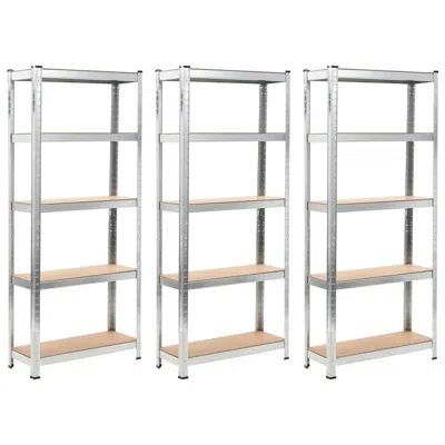 Vidaxl Storage Shelves 3 Pcs Silver 29.5"x11.8"x67.7" Steel And Mdf, 144272 In Gray
