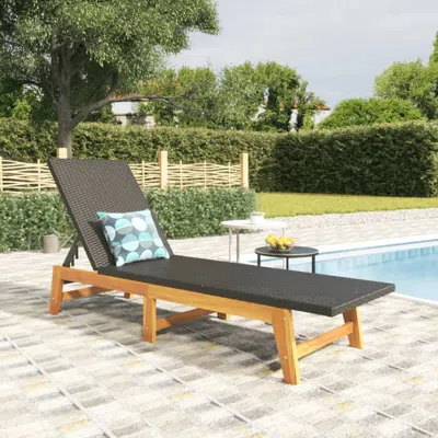 Vidaxl Sun Lounger Black And Brown Poly Rattan And Solid Wood Acacia