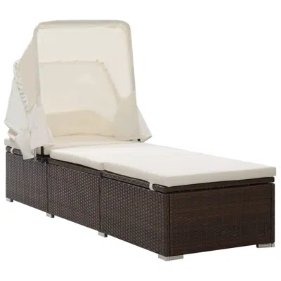 Vidaxl Sun Lounger With Canopy And Cushion Poly Rattan Brown, 46247