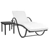 VIDAXL SUN LOUNGER WITH CUSHION & TABLE POLY RATTAN BLACK, 42886