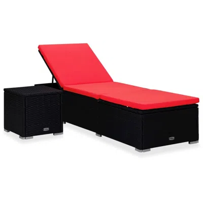 Vidaxl Sun Lounger With Cushion And Tea Table Poly Rattan Red, 310226 In Black