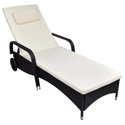 Vidaxl Sun Lounger With Cushion & Wheels Poly Rattan Black, 42475
