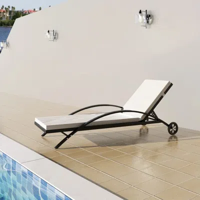 Vidaxl Sun Lounger With Cushion & Wheels Poly Rattan Black, 42489