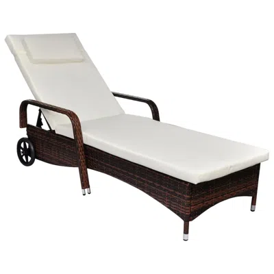 Vidaxl Sun Lounger With Cushion & Wheels Poly Rattan Brown, 42476 In White
