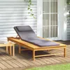 Vidaxl Sun Lounger With Dark Gray Cushion And Pillow Solid Wood Acacia