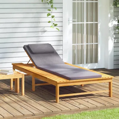 Vidaxl Sun Lounger With Dark Gray Cushion And Pillow Solid Wood Acacia In Brown