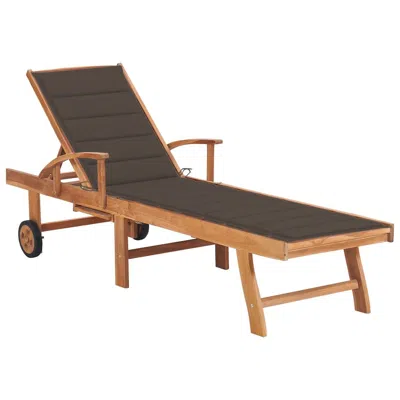 Vidaxl Sun Lounger With Taupe Cushion Solid Teak Wood In Neutral