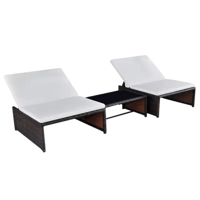 Vidaxl Sun Loungers 2 Pcs With Table Poly Rattan Brown, 43068 In White