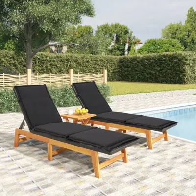 Vidaxl Sun Loungers With Cushions 2 Pcs Poly Rattan And Solid Wood Acacia In Black
