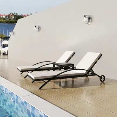 Vidaxl Sun Loungers With Table Poly Rattan Black, 42491 In White