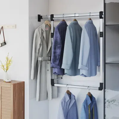 Vidaxl Telescopic Wardrobe Hanging Rail Silver In Metallic