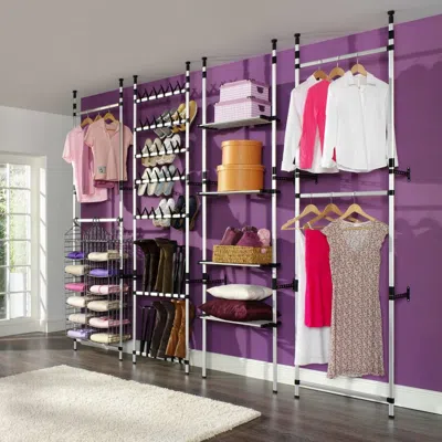Vidaxl Telescopic Wardrobe System With Rods And Shelf Aluminum In Metallic