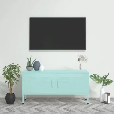 Vidaxl Tv Cabinet Mint Steel Medium Tv Cabinet Rectangular Modern In Blue