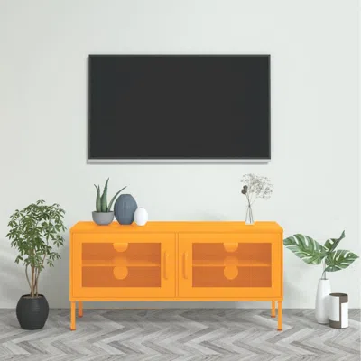 Vidaxl Tv Cabinet Mustard Yellow Steel Medium Tv Cabinet Rectangular In Orange