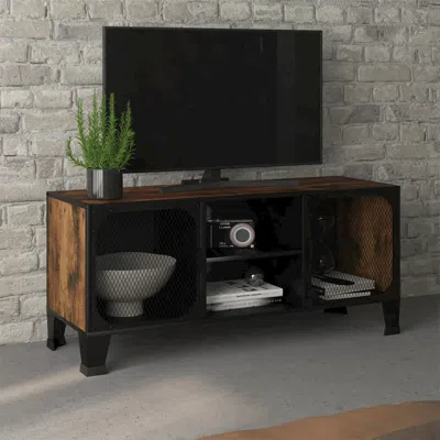 Vidaxl Tv Cabinet Rustic Brown Mdf, Metal Large Rustic Brown Tv Cabinet