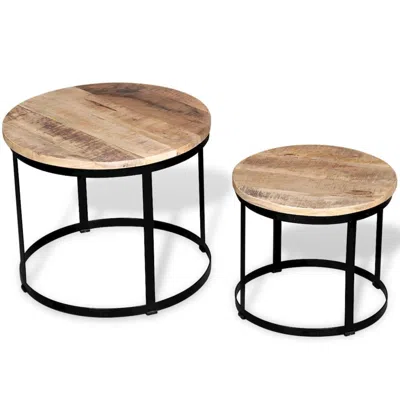Vidaxl Two Piece Coffee Table Set Rough Mango Wood Round 15.7"/19.7", 244006 In Brown