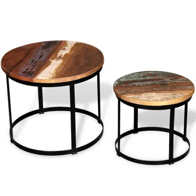 Vidaxl Two Piece Coffee Table Set Solid Reclaimed Wood Round 19.7", 244007 In Brown