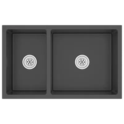 Vidaxl Undermount Kitchen Sink With Strainer Stainless Steel Sink Rectangular In Black Silver