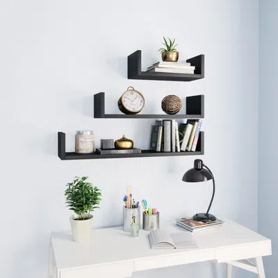 Vidaxl Wall Display Shelf 3 Pcs Black Chipboard, 800199