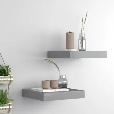 Vidaxl Wall Shelf Set Of 2 Gray Mdf 9.1x9.3x1.5 In Wall Shelf Square