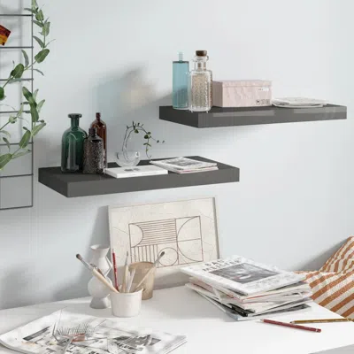 Vidaxl Wall Shelf Set Of 2 High Gloss Grey Honeycomb Mdf, Metal