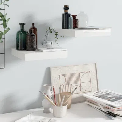 Vidaxl Wall Shelf Set Of 2 High Gloss White Honeycomb Mdf, Metal Small