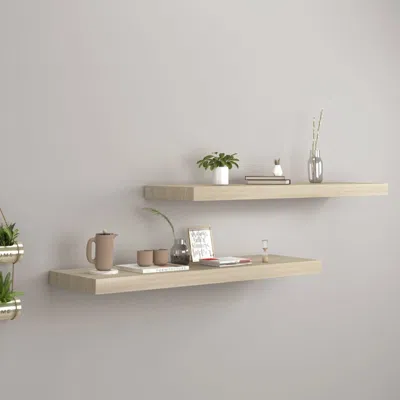Vidaxl Wall Shelf Set Of 2 Oak Honeycomb Mdf, Metal 31.5 X 9.3 X 1.5 In In Neutral