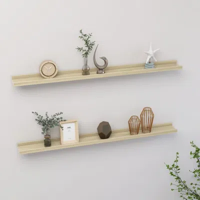 Vidaxl Wall Shelf Set Of 2 Sonoma Oak Mdf Large Floating Shelf In Neutral