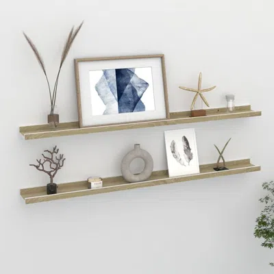 Vidaxl Wall Shelf Set Of 2 White And Sonoma Oak In Neutral