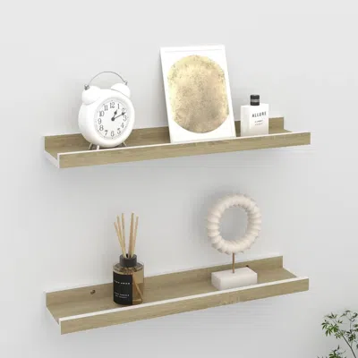 Vidaxl Wall Shelf Set Of 2 White And Sonoma Oak Mdf 15.7 X 3.5 X 1.2 In