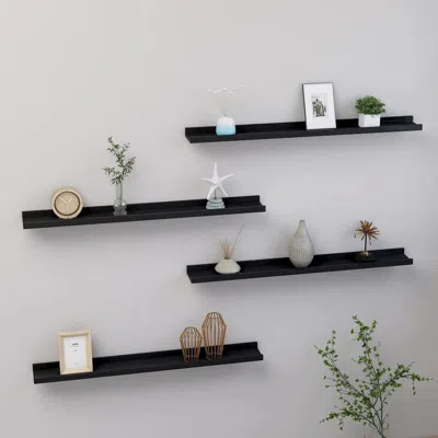 Vidaxl Wall Shelf Set Of 4 Black Mdf Medium Decorative Inlays