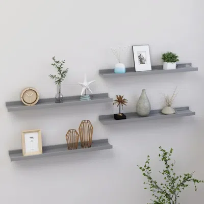 Vidaxl Wall Shelf Set Of 4 Grey Mdf 23.6 X 3.5 X 1.2 In Stylish Design In Gray