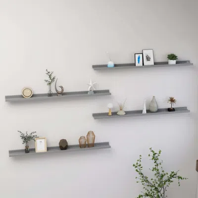 Vidaxl Wall Shelf Set Of 4 Grey Mdf Wall Shelf Rectangular Modern