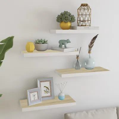 Vidaxl Wall Shelf Set Of 4 Oak And White Honeycomb Mdf, Metal Standard In Brown