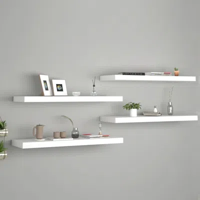 Vidaxl Wall Shelf Set Of 4 White Honeycomb Mdf, Metal 31.5x9.3x1.5 In