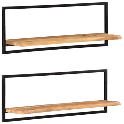 Vidaxl Wall Shelves 2 Pcs 39.4"x9.4"x13.8" Solid Wood Acacia And Steel In Black