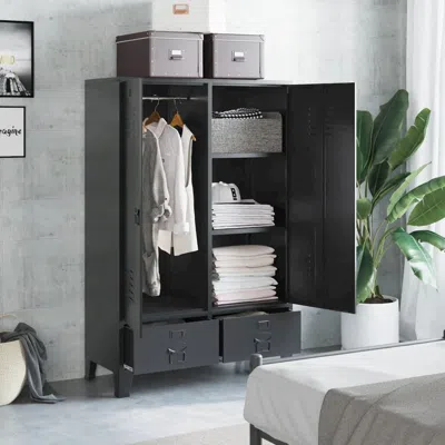 Vidaxl Wardrobe Industrial Black 35.4"x15.7"x55.1" Steel, 145357 In Gray