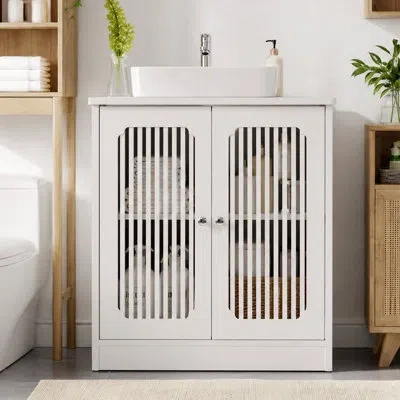 Vidaxl Washbasin Cabinet Without Basin, Louvered Double-door Floor-standing Bathroom Vanity And Storage Uni In White