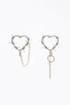 VIDEMUS OMNIA INFINITY HEART MIXED METAL MISMATCHED EARRINGS IN SILVER/GOLD