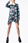 Videmus Omnia Modern Love Silk Charmeuse Mini Shirt Dress In Blue In Multi