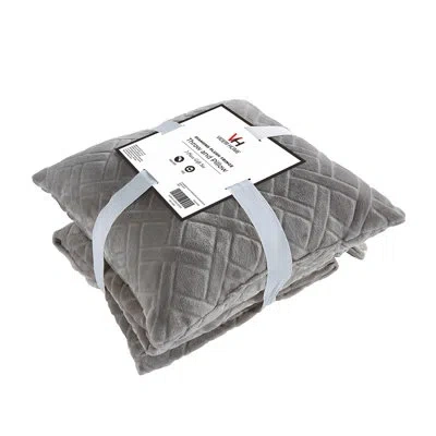 Videri Home Diamond Plush Fringe Throw And Pillow Gift Set In Gray