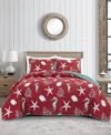 Videri Home Festive Seahorse Reversible 3-piece Quilt Set, Full/queen In Red Multi